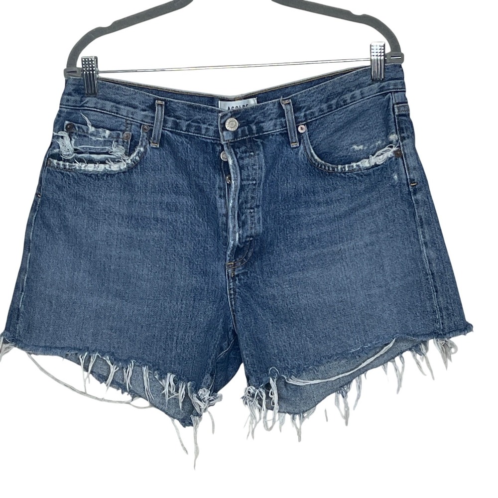 Agolde Women's Denim Jean Shorts in Medium Blue Distress
